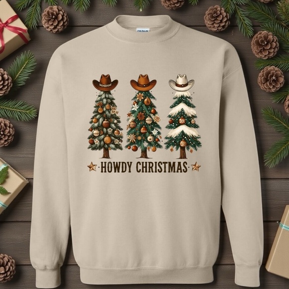 Christmas Tree Sweatshirt Howdy Christmas gifts Women Men soft fun cozy White - Picture 9 of 11